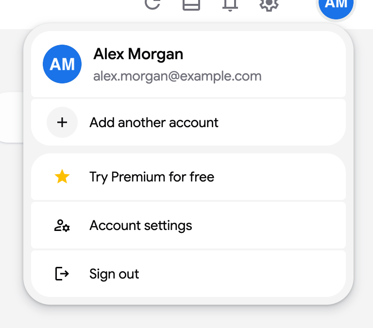 The avatar menu with the Account settings entry