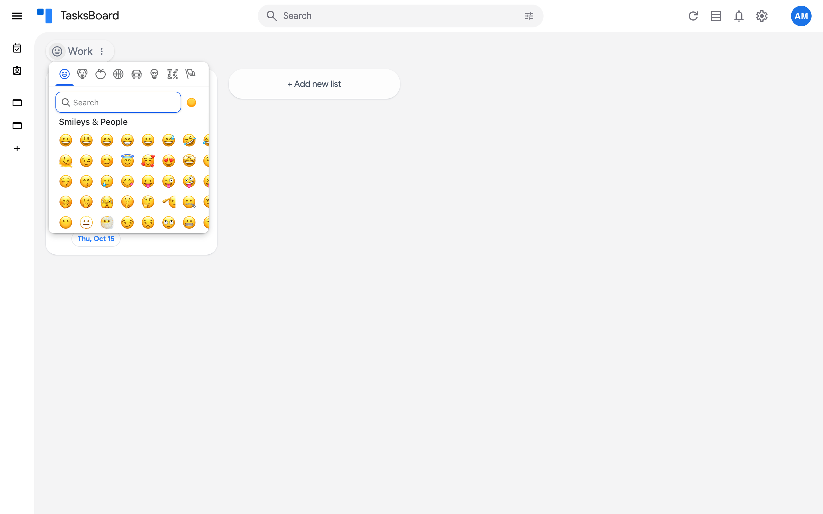 The emoji picker opened next to the board title