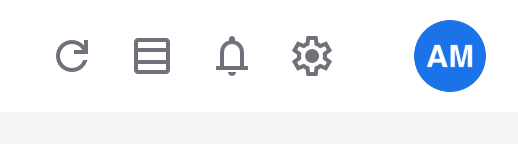 The top right of the header with the sync icon, the settings gear and the profile picture