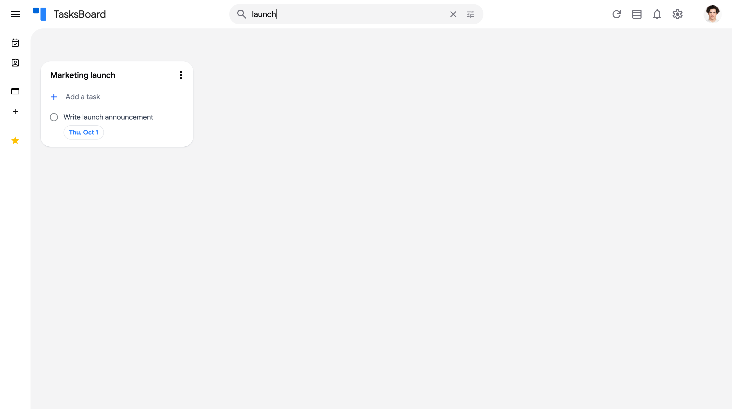 The board filtered by a search query, showing only matching tasks