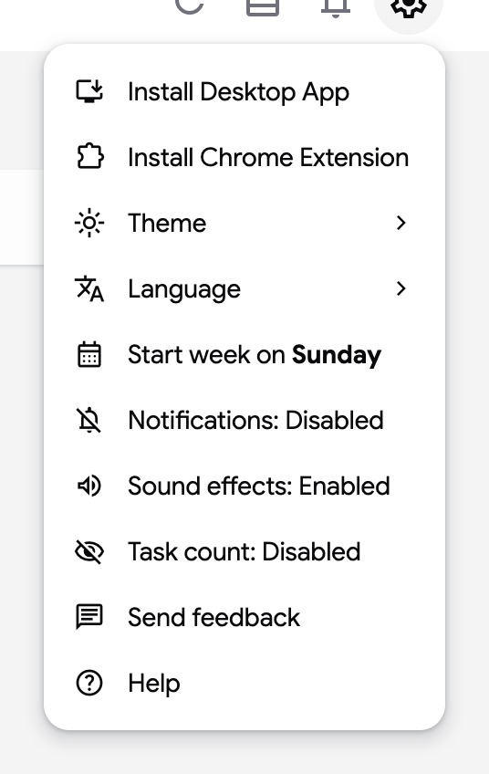 The settings menu with the Notifications entry