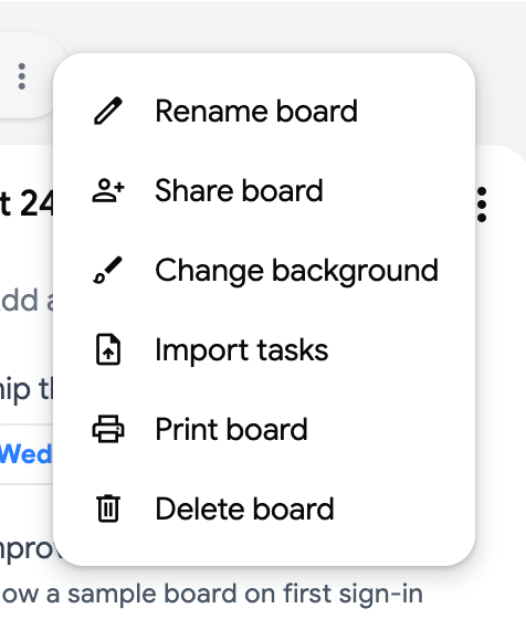 The board menu with the Share board entry