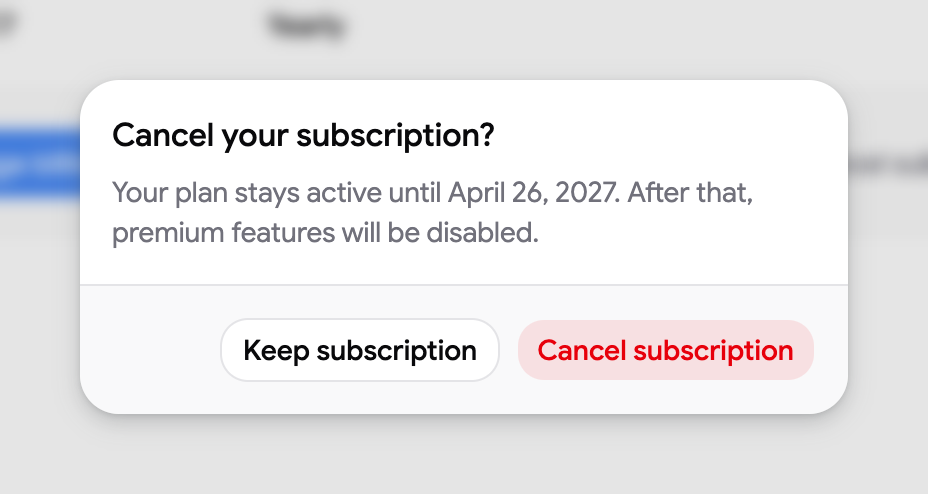 The Cancel your subscription? confirmation dialog