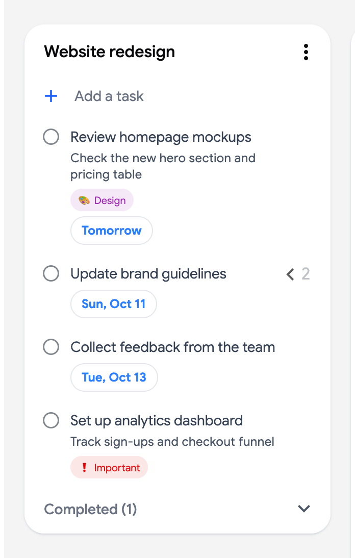 A parent task collapsed, showing the number of its subtasks
