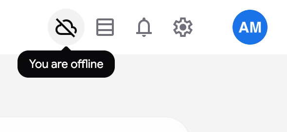 The crossed cloud icon in the top bar with the You are offline tooltip